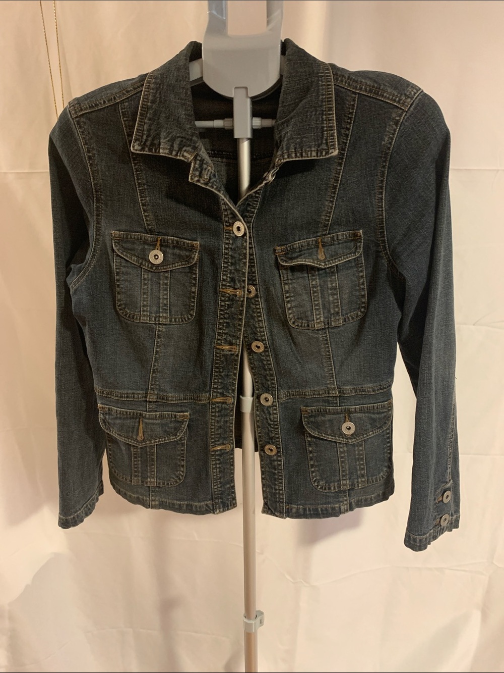 Contrast safari style denim jacket, blackish,large